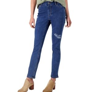 New Denim & Co Distressed Denim Stretch Slim Leg Jeans Medium Wash Size 18WP